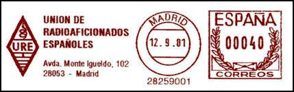 ESPA�A - FRANQUEO MECANICO U.R.E - 2001